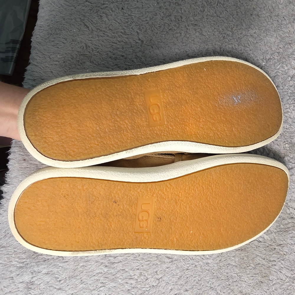 UGG Jass Slip On Sneakers Tan Suede Gold Metallic Women Size 10 Excellent - Picture 5 of 6